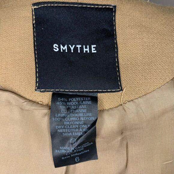 Smythe Skinny Lapel Wool Coat Mid Length Button Closure Size 6 Camel - Picture 9 of 11
